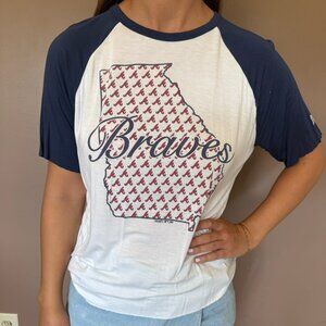 Atlanta Braves Georgia Map Raglan Tee - Size Small
